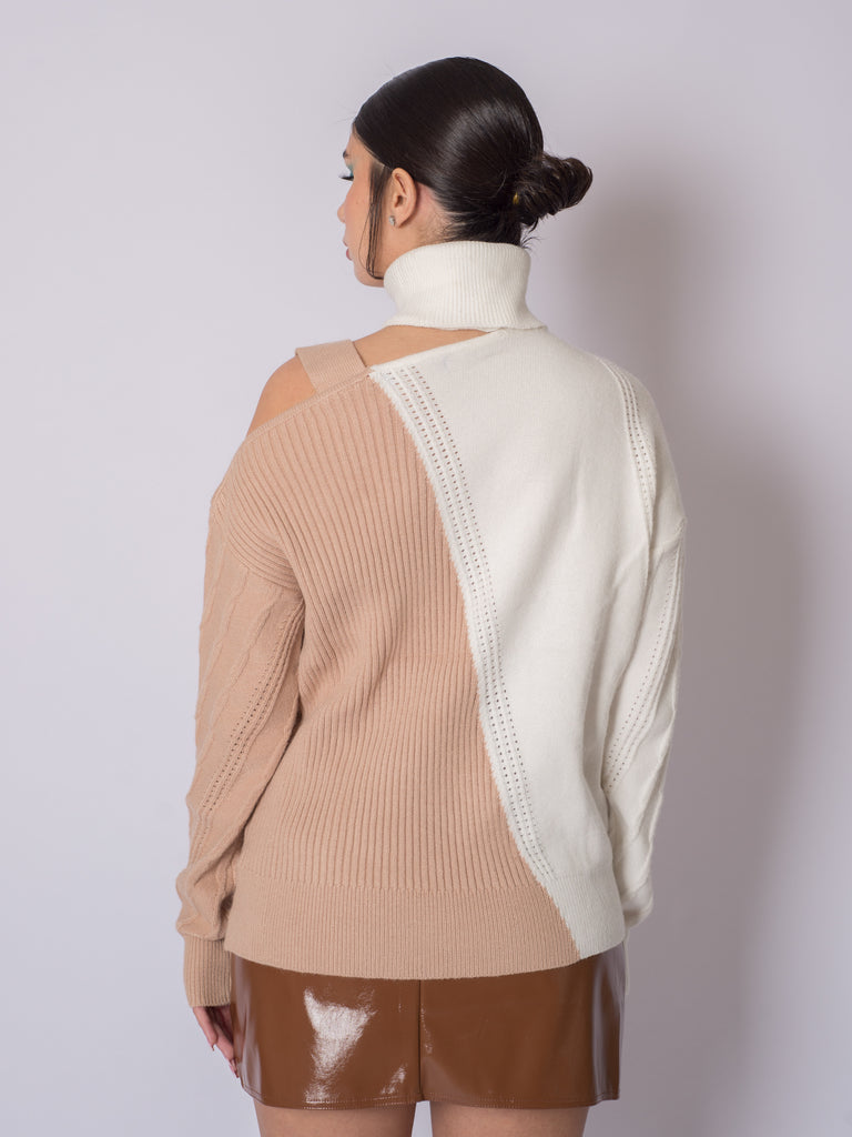 BUTTON TURTLE NECK KNIT SWEATER TOP